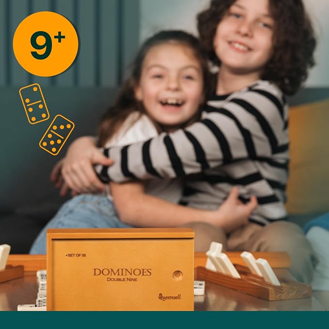 Dominos Game Double 9 - Dominos Set for Adults and Kids Ages 8 and up - Double Nine Dominoes Set, Classic Board Games - Domino Set for Family Game Nights - Double Nine Dominos Set 55 Tiles with Case