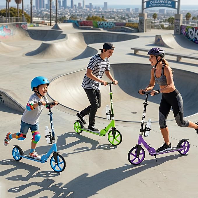 Scooter for Kids Ages 6+, Teens & Adults, Max Load 240 LBS, Foldable Kick Scooter with 8-inch Big Wheels, Kickstand, 3 Adjustable Levels, Rear Brake,