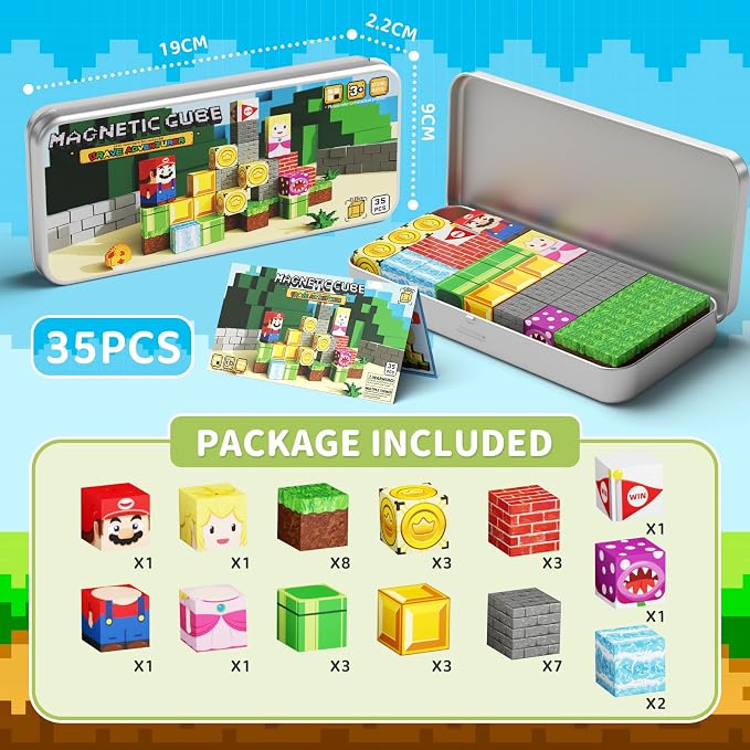 WMXDU Mini Magnetic Blocks, Travel Magnet Building Blocks for Toddlers, 35 PCS Magnetic Building Toys with Portable Iron Box STEM Educational Magnet Toys for Kids Ages 3 4 5 6 7 8 Year Old Boys Girls