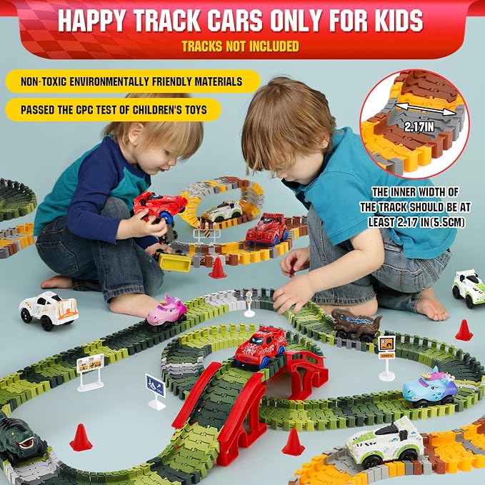 Save Unicorn Tracks Cars only Replacement,Track Cars for Tracks Glow in The Dark, Car Tracks Accessories with 3 Flashing LED Lights, Compatible with Most Tracks Car for Kids Boys(4pack)