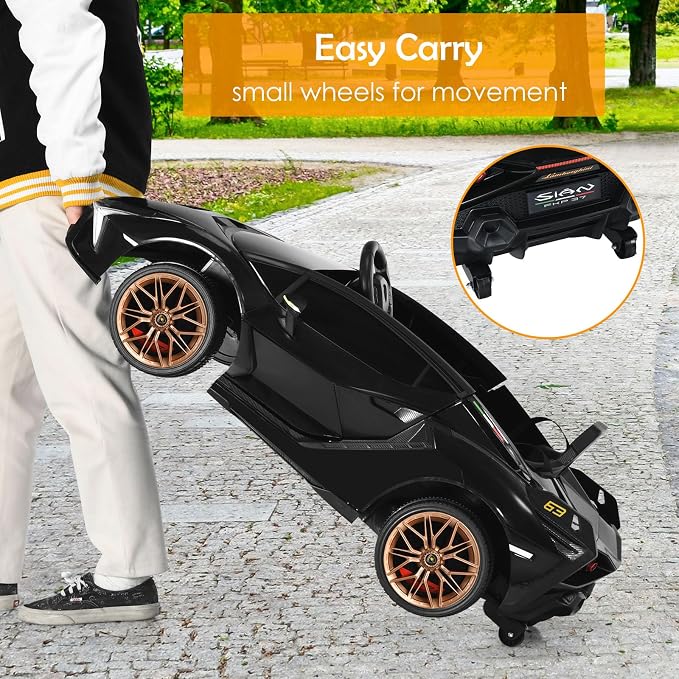 OLAKIDS Licensed Lamborghini SIAN 12V Kids Ride On Car, Toddler Electric Vehicle with Remote Control 2 Speeds Wheels Suspension, Battery Powered Toy with Music Bluetooth USB (Black Golden)