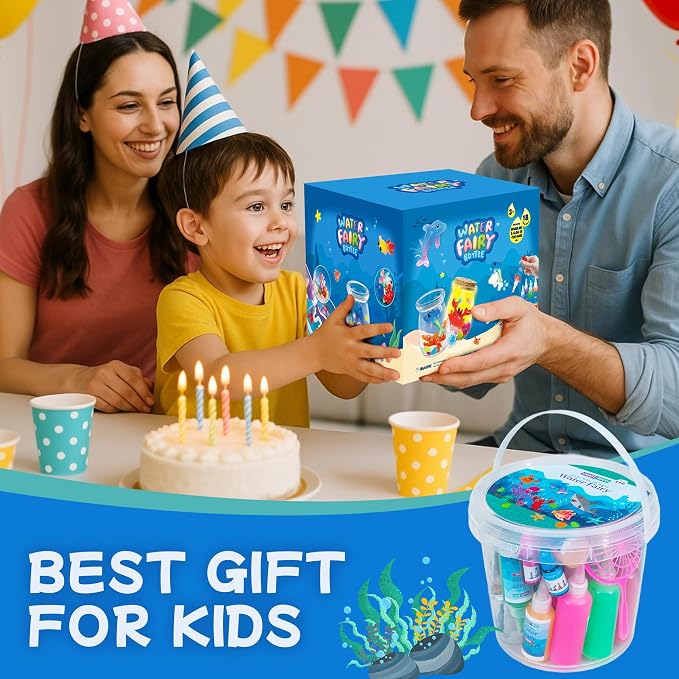 LED Night Light Up, Magic Water Fairy Craft Kit for Kid, Glow-in-The-Dark Magic Gel Water Pets Squishy Kit, Aqua DIY Elf with 18 Molds,100ml Gels, 5L Bucket Christmas Gift Make Your Own Sea World