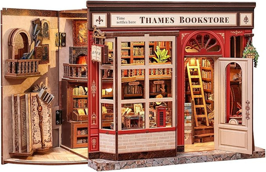 CUTEBEE Book Nook Kit - DIY Miniature House Dollhouse Kit for Adults and Teens, Booknook Tiny House Bookshelf 3D Wooden Puzzle, Gifts for Family (Thames Bookstore)