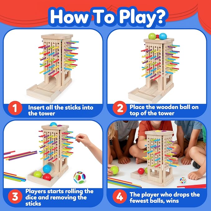 ROOCHKD Wooden Sorting Toy Montessori Color & Shape Sorter Class Activity Toddlers Fine Motor Game for Colors and Shapes Recognition, Birthday Gifts for Boys and Girls (Wood Sorting Tower)