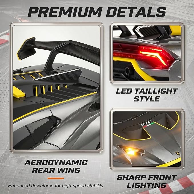 YESHIN 1：24 Lamborghini Haracan Drifting Car Gray, Lamborghini Toy Car, RC Cars for Boys Age 8-12, 2.4GHz Remote Control Car with Light