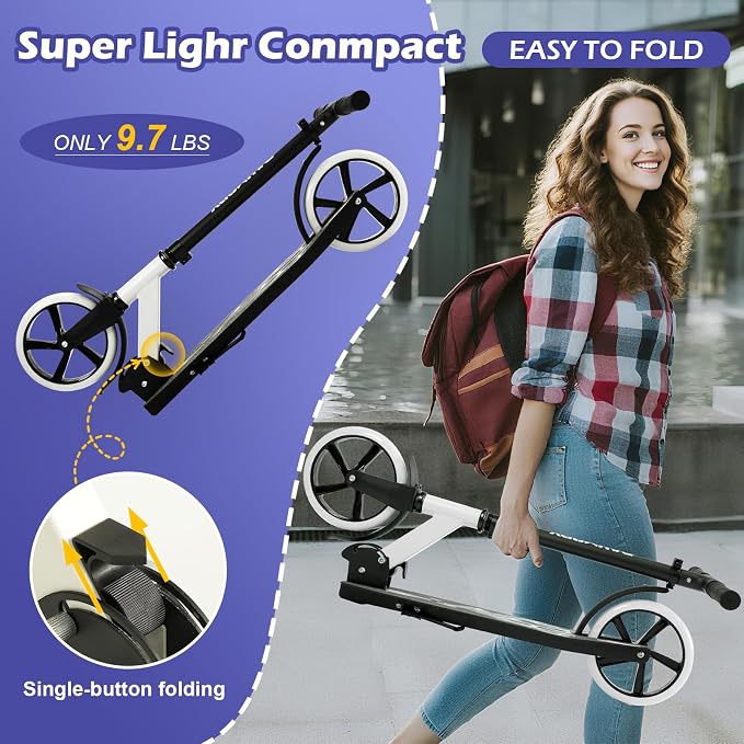 Rahmory Kick Scooter for Ages 6+,Kid, Teens & Adults. Foldable Kick Scooter for Boys with 4 Adjustable Heights, ABEC9 Bearings, Supports Up to 220 lbs.
