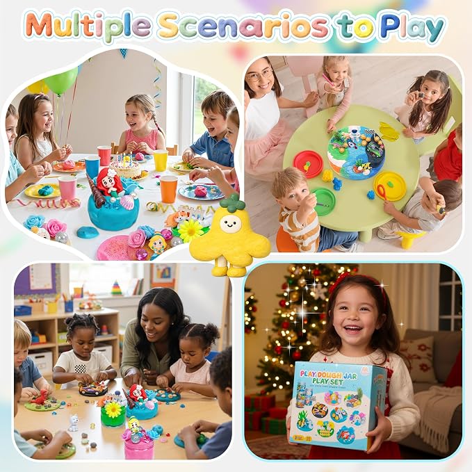 8-Pack Play Dough Jars, Reusable Sensory Play Kit for Kids, Non-Toxic, Educational Creative Playdough,Perfect Party Favors, Goodie Bags,Birthday Gifts for Boys Girls,Ideal for Home Preschool Classroom