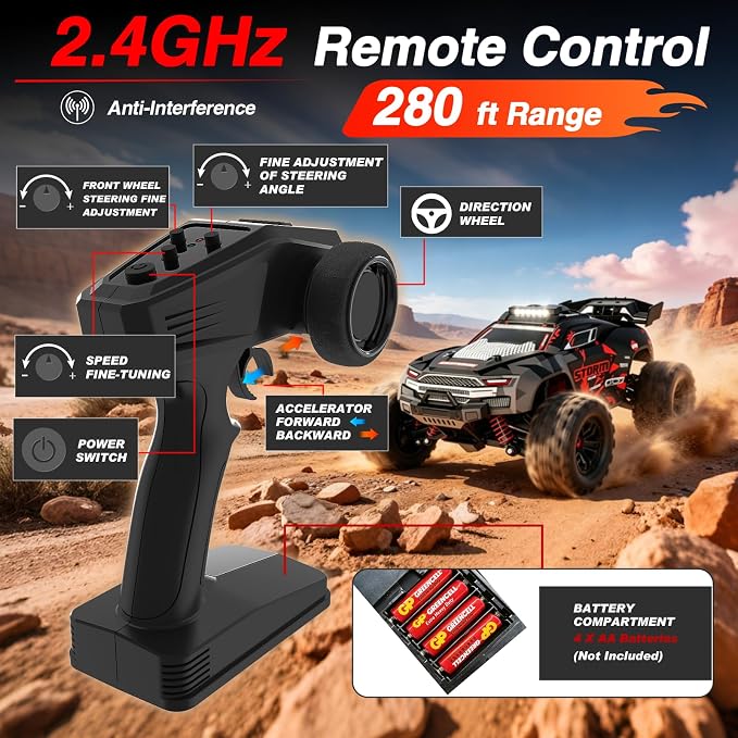 KGF 1:18 Scale All Terrain RC Cars for Adults, 2.4GHz 40KPH High Speed Remote Control Car, 4WD Off Road Monster Truck 4X4 Fast Drift Wheel RC Truck with 2 Rechargeable Batteries
