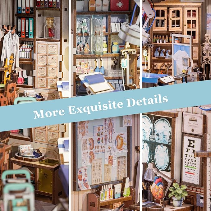 fifijoy Book Nook Kit - Doctors Office DIY Miniature House Dollhouse Kit for Adults and Teens, Booknook Mini Doctors Clinic Bookshelf Insert Decor 3D Wooden Puzzle, Gifts for Family
