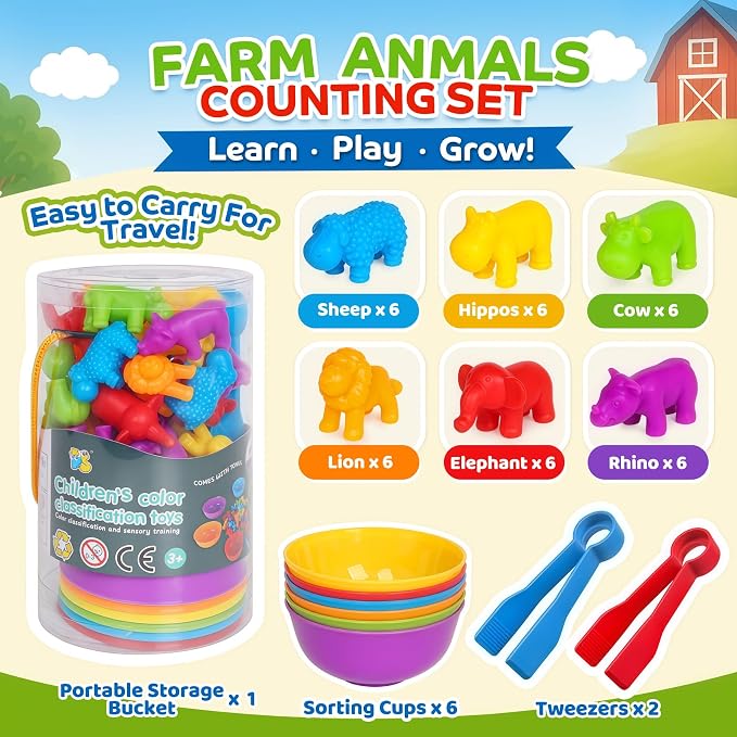 Counting Animal Montessori Toys for Kids 3-8 Years Old - Preschool Learning Activities with Sensory Math Games, Toddler Educational Gift for Boys & Girls Ages 3-5 Birthday