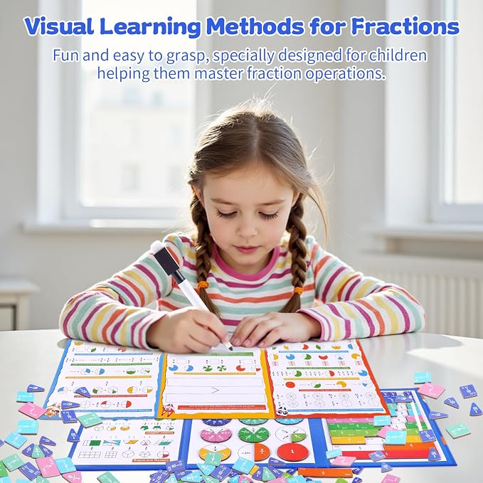 Magnetic Fraction Educational Puzzle, Magnetic Fraction Demonstration Book, Fraction Tiles & Circles, Montessori Math Manipulatives for Elementary School, Fraction Learning Toys for Kids
