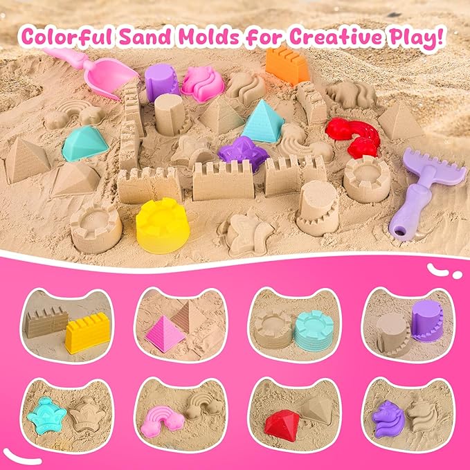 AuntyFey Collapsible Beach Toys for Kids Ages 4-8, Sand Toys for Toddlers Ages 3-4-8, Beach Toy Set with Collapsible Beach Buckets, Sandbox Toy for Kids