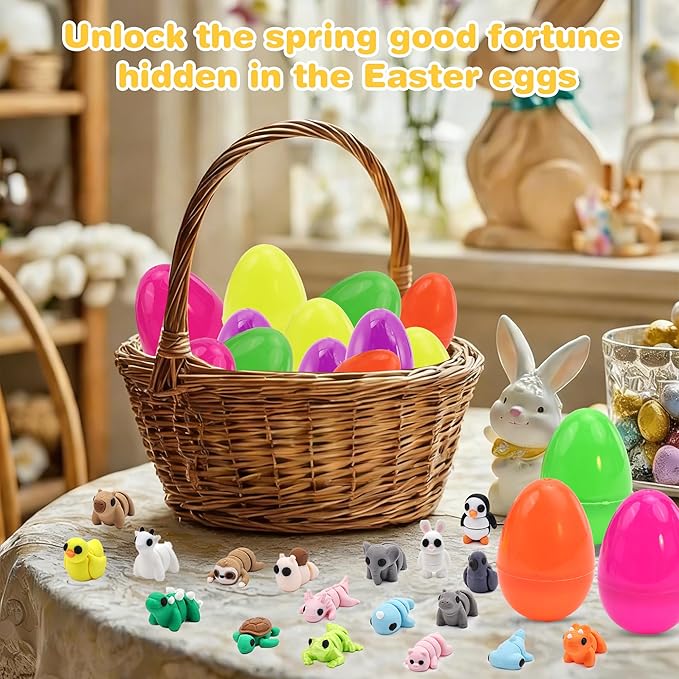 Easter Egg with 38 pcs 3D Printed Animal Figurines Set,Articulated, Flexible, and Exquisitely Cute, Easter Basket Stuff Fillers with Easter Egg, for Kids.