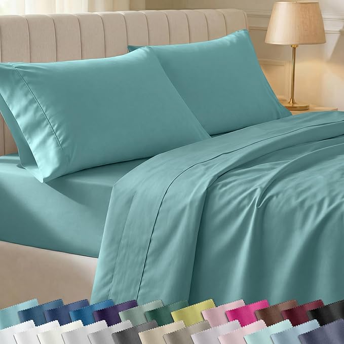 California Design Den Soft 100% Cotton Sheets King Size Set, 400 Thread Count Good Housekeeping Award Winner, Silky Smooth Sateen Weave with Deep Pockets, Durable Cotton Bed Sheet Set - Teal