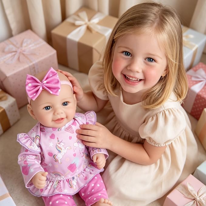 Milidool Baby Dolls - 17Inch Cute Realistic Baby Doll Poseable Smiling Real Life Baby Dolls with Complete Accessories for 3+ Years Old Gifts