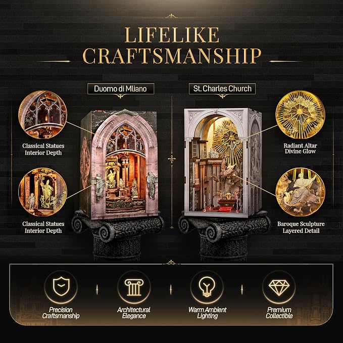 CCCDF 2 Sets of Book Nook Kit, DIY Miniature Dollhouse Church Booknook, Model Kits Craft Kits for Adults, Teens and Beginners, Tiny House Bookshelf Decor 3D Wooden Puzzle, Gifts for Family and Friends