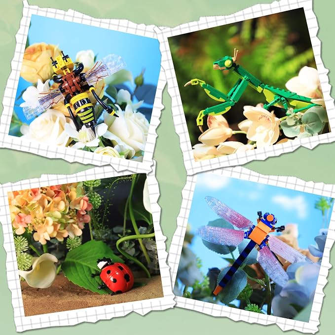 KAZI Bugs Building Toy Set,Insect Collection Building Blocks Including 8 Different Bug,STEM Toys for Kids Age 8 and Up,Play and Display Gift Idea for Boys & Girls,Easter Basket Stuffers