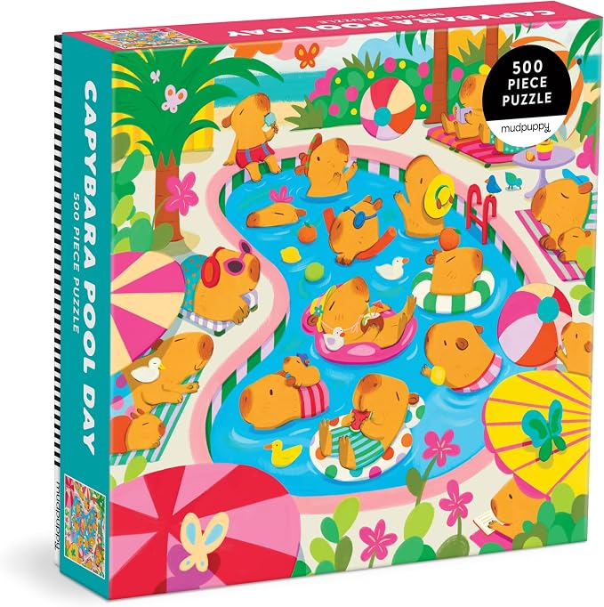 Mudpuppy Capybara Pool Day – 500 Piece Family Jigsaw Puzzle with Colorful and Fun Illustrations of Capybaras for Children Ages 8 and Up