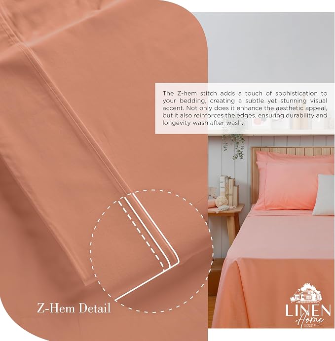 Linen Home 2-Pack Queen Sheet Set, 100% Cotton Percale Bedding, 8-Piece Value Bundle, Deep Pocket Cooling Bed Sheets for Hot Sleepers, Breathable & Crisp Hotel Quality, Long-Staple Cotton, Tera Clay