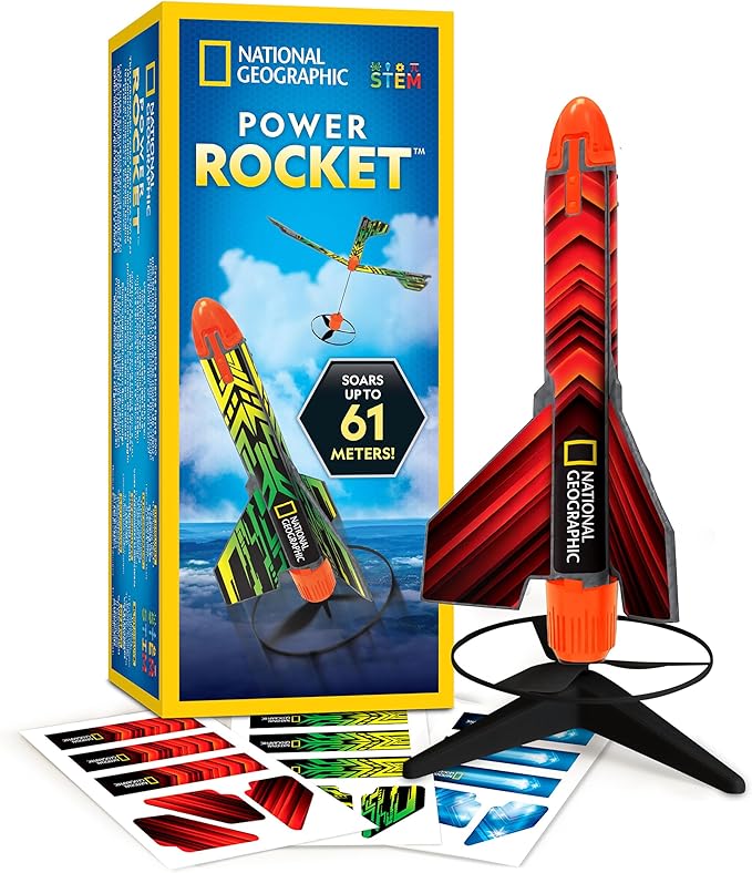 National Geographic Rocket Launcher Science Kit - Motorized Air Rocket Toy with Patented Design, Launch up to 200 Feet, Outdoor Kids Toys & Model Rockets, Gifts for Kids Ages 8-12, Space Toys
