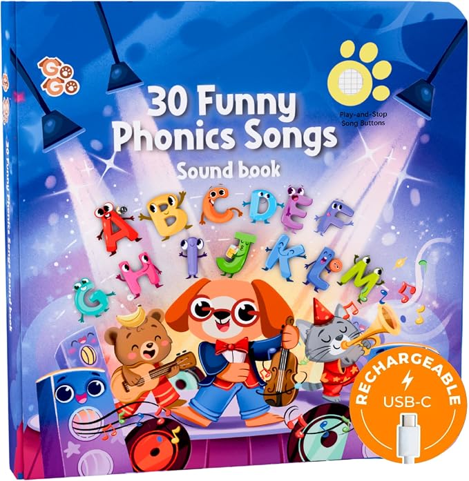 GO GO 30 Funny Phonics Songs Sound Book, A-Z Letter Sound Songs, USB-C Rechargeable, Preschool & Kindergarten Learn to Read for 3 Year olds, Perfect Toy and Gift for Toddlers, Ages 2 3 4+