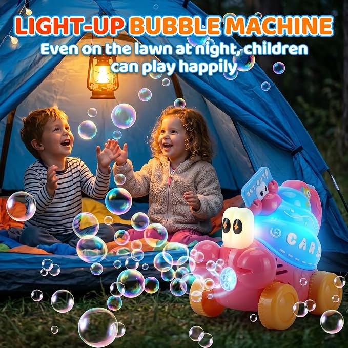 Crab Bubble Machine for Kids,Handheld or Push Bubble Maker Blower,Bubble Lawn Mower W/Lights,Outdoor Toys Birthday Gift for Toddlers Boys Girls 3 4 5 6 Years Old (USB Rechargeable)