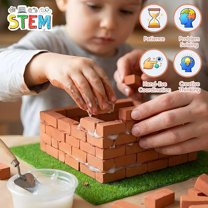House Building Set for Kids 4+, Mini Brick Construction Kit with Mortar, STEM Architecture Blocks, Reusable DIY Projects, Creative Birthday Gift
