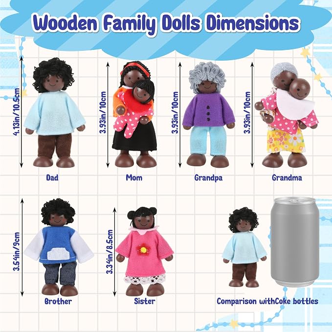 8PCS Wooden Dollhouse Family Miniature Doll Set Wooden Dollhouse Dolls for Boys Girls Toddler Kids Cosplay Figures Accessories for Pretend Toy Ages 3+ ﻿