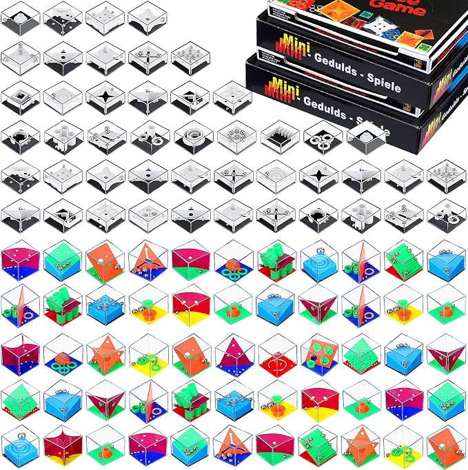 Lenwen 96 Pcs Brain Teaser Puzzle Mini Fidget Puzzle Cubes 3D Ball Maze Cube Cubes Party Favor Games Challenge Decompression(Colorful Colors)