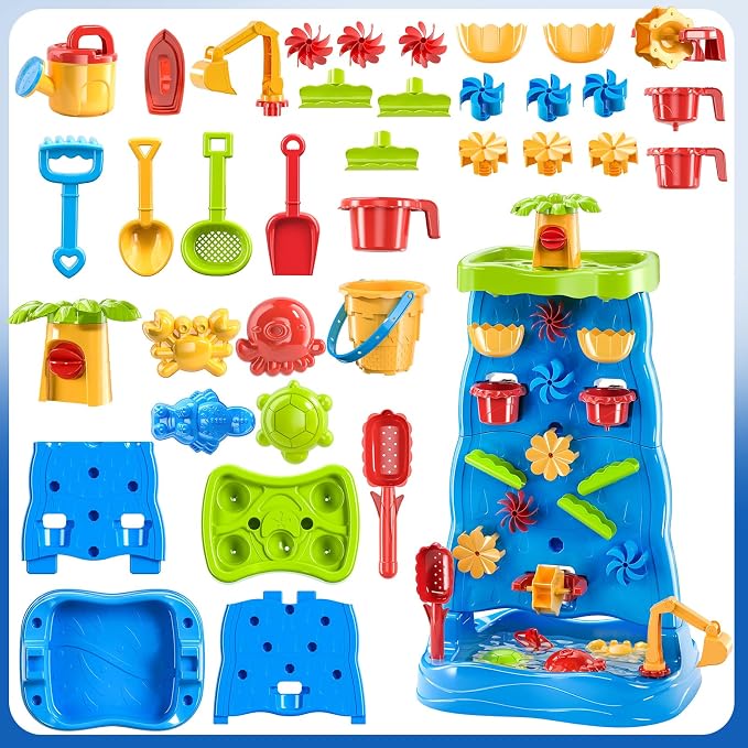 JUKUDAHU Water Table Waterfall Toy for Kids Ages 4-8, Water and Sand Activity Sensory Table, Double-Sided Beach Outdoor Toy, Birthday Gifts Toys for Toddlers Age 18M+ 2 3 4 5 Boys Girls