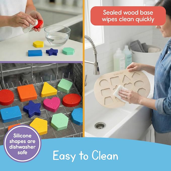 7 Days of Play Shape Puzzle for Kids, Sensory Bin Insert for Sensory Tables, Silicone Geometric Shapes, Wooden Fine Motor Learning Toy