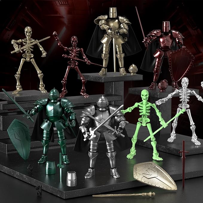BOZOBO 8pcs 13 Action Figures Assembly Required，DIY Multi-Colored Titan 13 Action Figure Set with Medieval Knight Style，3D Printed Multi-Jointed Movable 13-Action T Figure for Kids & Adults