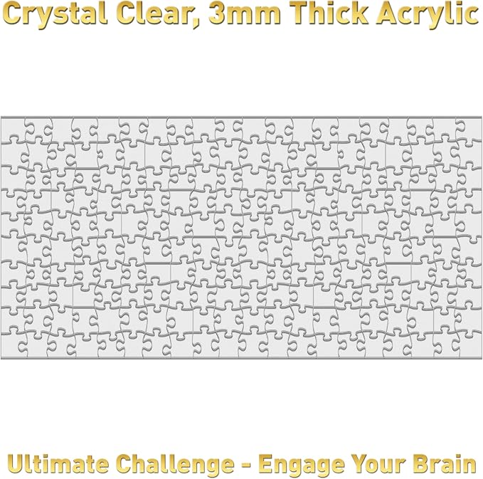 Funwares 200-piece ImPuzzable Clear Puzzle – Insanely Hard Brain Teaser for Adults – Acrylic Jigsaw with False Edges and Fale Corners – Funny White Elephant Gift