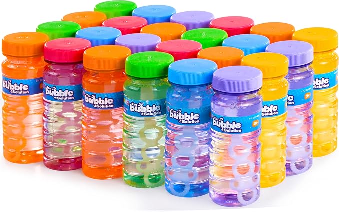 JOYIN 24 Pcs Bubble Bottles with Wand Assortment for Kids, 4oz Blow Bubbles Solution Novelty Summer Toy, Party Favors, Birthday, Outdoor & Indoor Activity