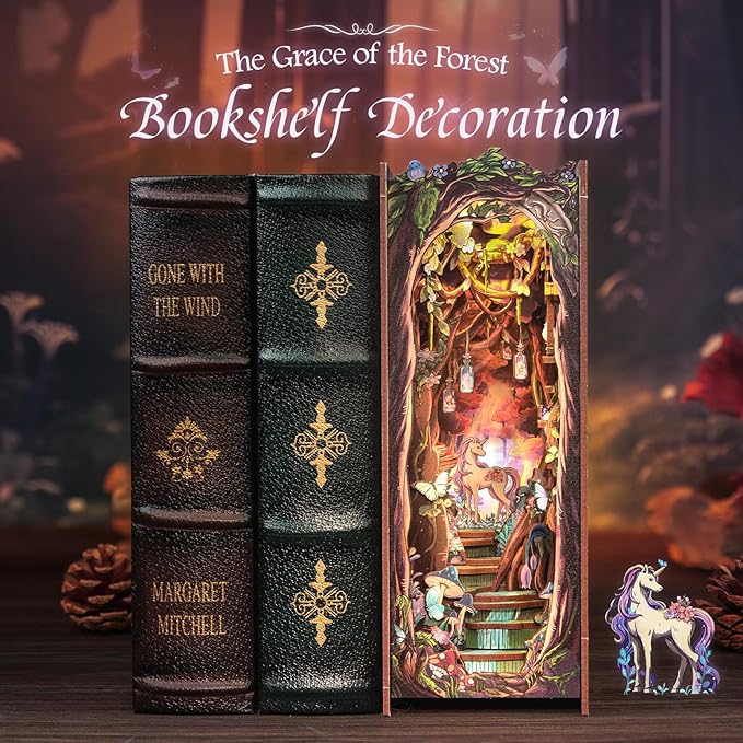 CUTEBEE Book Nook Kit - DIY Miniature House Dollhouse Kit for Adults and Teens, Booknook Tiny House Bookshelf Decor 3D Wooden Puzzle, Gifts for Family, Friends (The Grace of the Forest)