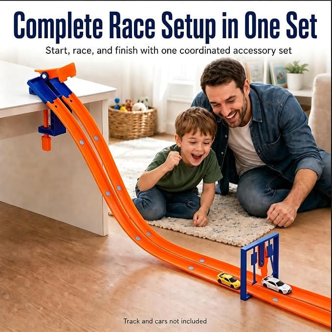 Racing Starter and Finish Line Bundle Compatible with Hot Wheels Tracks, 2-Lane Head-to-Head Launch and Finish Gate Set