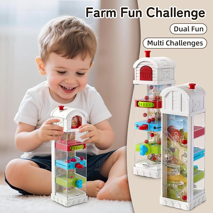 Montessori Toys for 2 Year Old - Farm Egg Maze Adventure Game Toy with 5 Fine Motor Activities, Cause & Effect Travel Toy. (White)