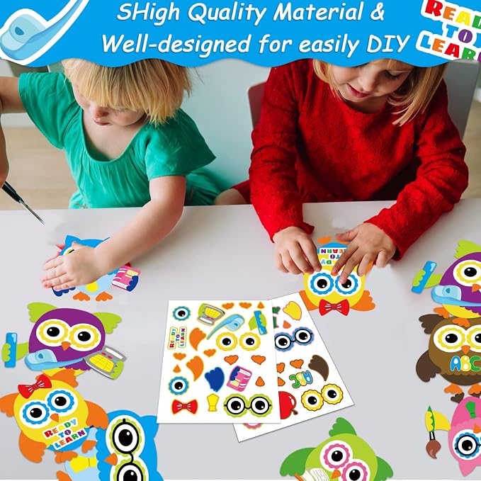 30 PCS Back to School Crafts First Day of School Owl Sticker Craft Kits for Preschool Kids Colorful DIY Bulk Owls Themed Bulletin Board Cutouts Classroom Game Activities Party Favors