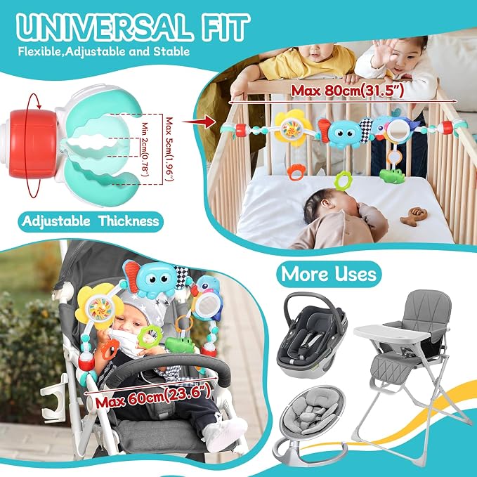 Orzbow Adjustable Stroller Hanging Toys, Arch Crib Mobile with Fascinating Toys to Stimulate Baby's Senses and Develop Motor Skills, Baby Mobile for Bassinet, Car Seat & Bouncer, Elephant