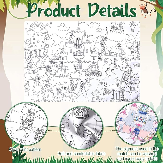 Mindsoft Coloring Craft Coloring Pillowcase Pillow Covers with 12 Pcs Markers Pens for Decoration Supplies Craft, 28.7 x 19.7 Inch (Fairy Tale)