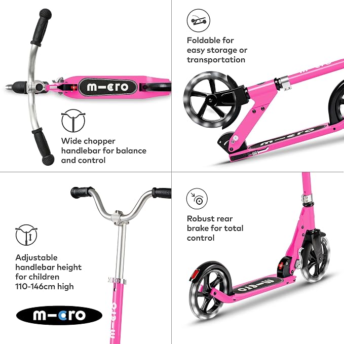 Micro Kickboard | Cruiser LED Kids Scooter for Ages 6–12 | 2 Wheel | Foldable with Kickstand | Adjustable Handlebar | Motion-Activated PU LED Wheels | Swiss Design