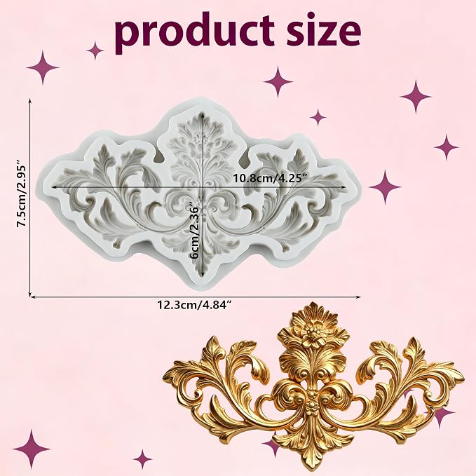 Baroque Curlicues Scroll Lace Polymer Clay Mold Vintage Relief Flower Filigree Silicone Molds for DIY Crafts Epoxy Resin Casting Air Dry Polymer Clay Plaster Jewelry Making