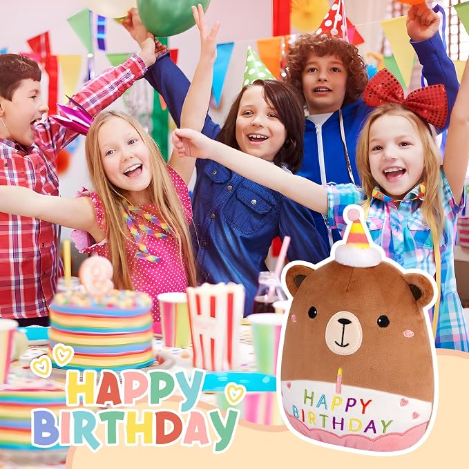 Happy Birthday Teddy Bear Plush - 8inch Birthday Stuffed Animal Bear Plushie Pillows Toys, Soft Doll Gifts Party Decoration for Kids Girls Boys