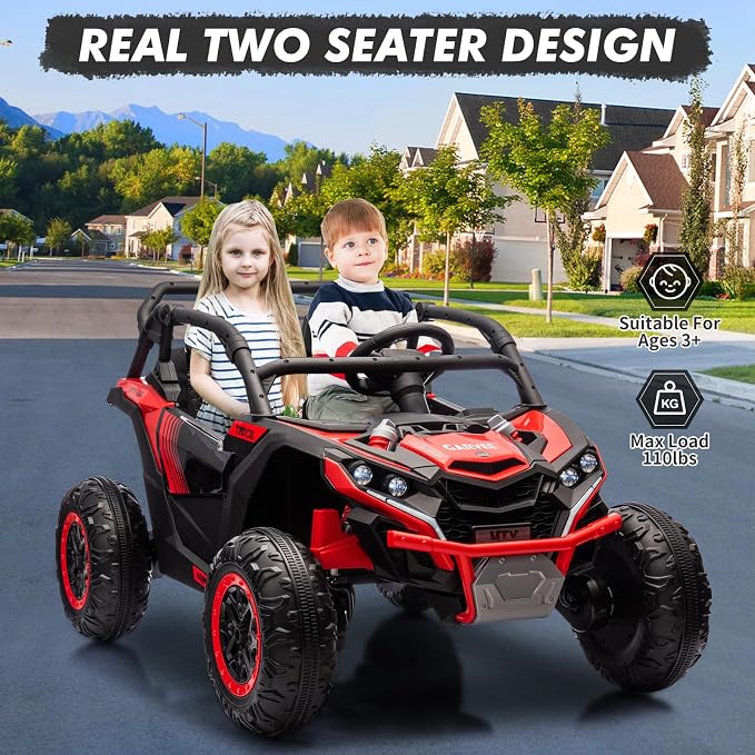 Garvee 24V 2-Seater Kids Ride on Car with Remote Control 4WD Electric Truck, Ride on Toy Off-Road UTV with 4-Wheel Shock Absorber, LED Lights, Music