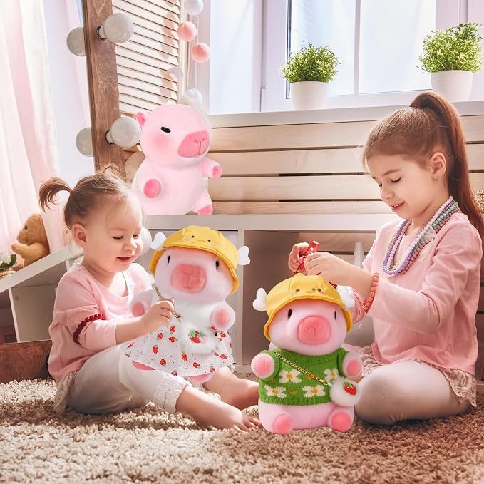 Capybara Plush Toy Capybara Plush with 9 Clothes and Accessories Super Soft Capybara Stuffed Animal for Kids Girls Boys 10.2inch (Cute Dress Capybara)