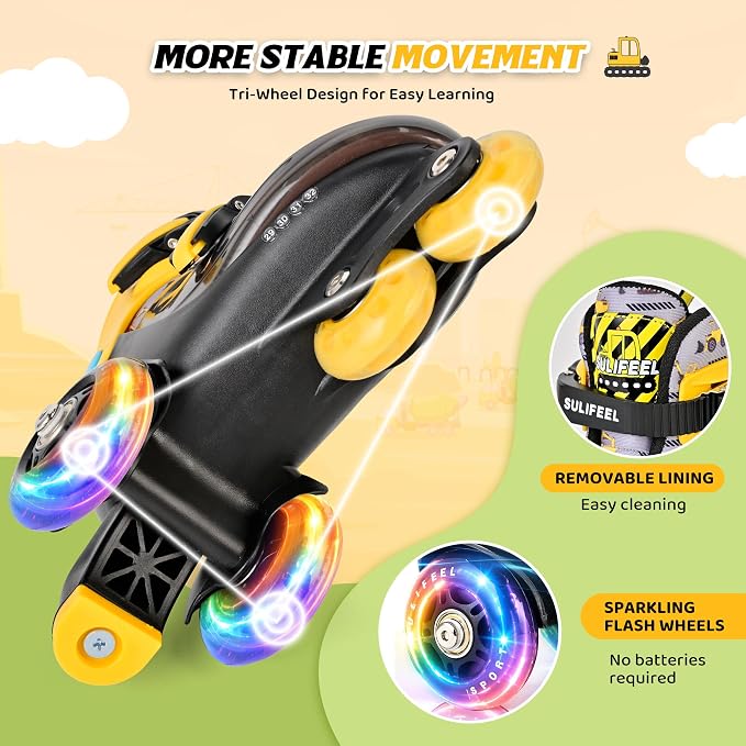 SULIFEEL Adjustable Roller Skates for Girls Boys Kids,Fun Illuminating Light Up Flash Wheels Three-Point Type Balance Suitable for Beginners Indoor Roller Skating