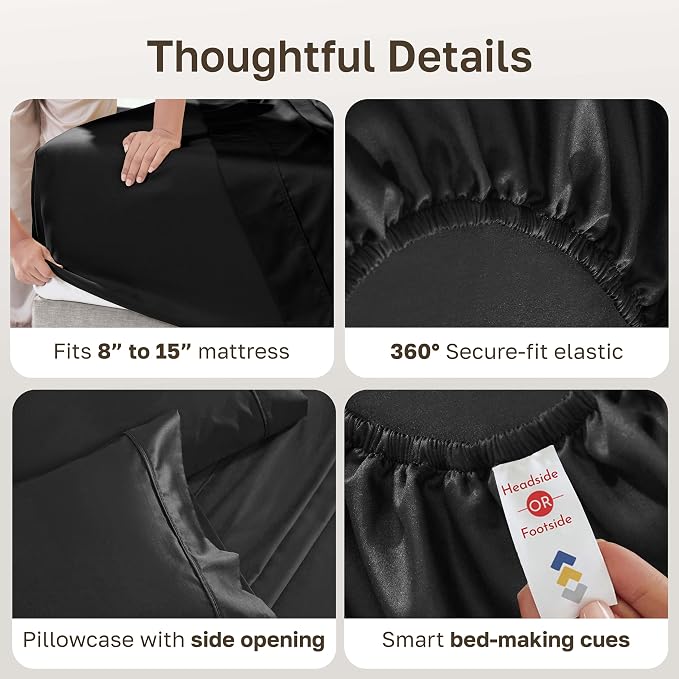 California Design Den Soft 100% Cotton Twin Size Bed Sheets Set, 400 Thread Count Good Housekeeping Award Winner, Silky Smooth Sateen Weave, Breathable and Durable Twin Bedding Set - Black