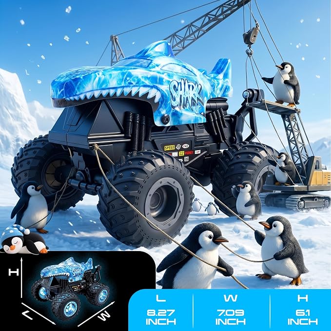 BEZGAR 1:20 Monster Truck Toys, 360°Stunt RC Cars with 2 Batteries, Rotation Monster Trucks with Music and Lights, Remote Control Car for Boys 4 5 6 7 8 9 Years Old (Ice Blue)