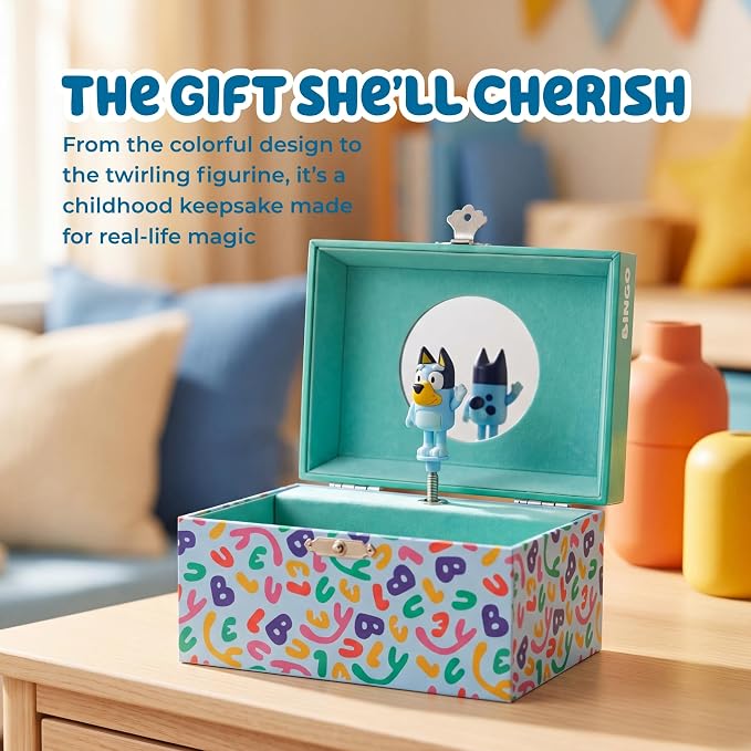 Bluey & Bingo Jewelry Box for Girls Musical Jewelry Box with Spinning Figurine, Bluey & Bingo Toys for Kids Ages 3-5 Plays Bluey Theme Song