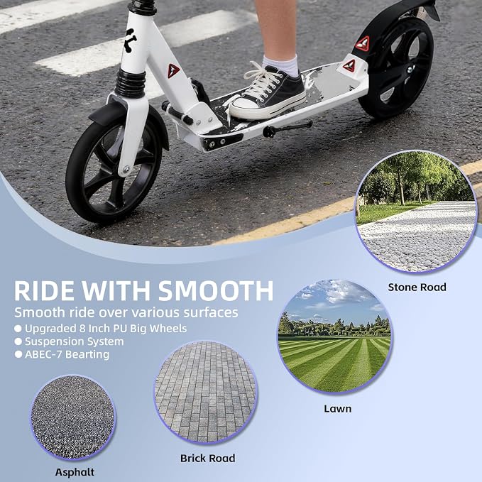 FREEDARE Kick Scooter for Kids & Adults Ages 8+, Foldable Teen Scooter with 2 Big 8-inch Wheels and 4-Level Adjustable Handlebar, Max Load 220 LBS